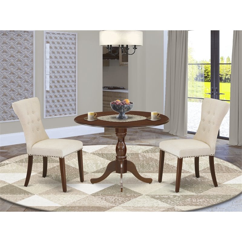 East West Furniture Dublin 3-piece Wood Dining Set in Mahogany/Light Tan