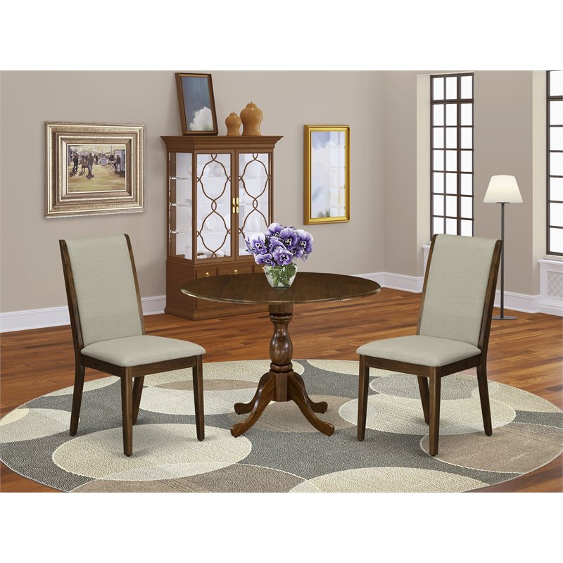 East West Furniture Dublin 3-piece Wood Dining Table Set in Walnut