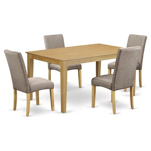 East West Furniture Capri 5-piece Wood Dining Set in Oak/Dark Khaki