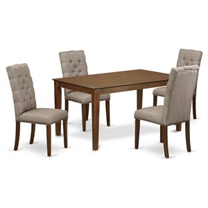 East West Furniture Capri 5-piece Wood Dining Set in Mahogany/Dark Khaki