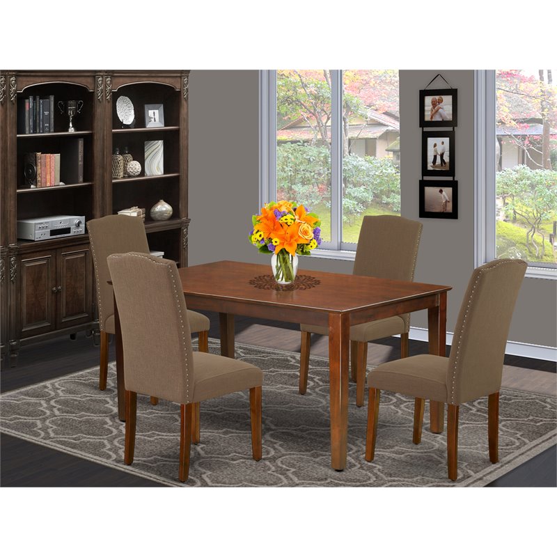 East West Furniture Capri 5-piece Wood Dining Set in Mahogany/Dark Coffee