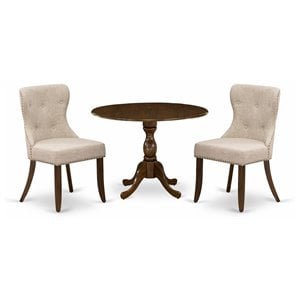 East West Furniture Dublin 3-piece Wood Dining Set in Walnut/Light Tan