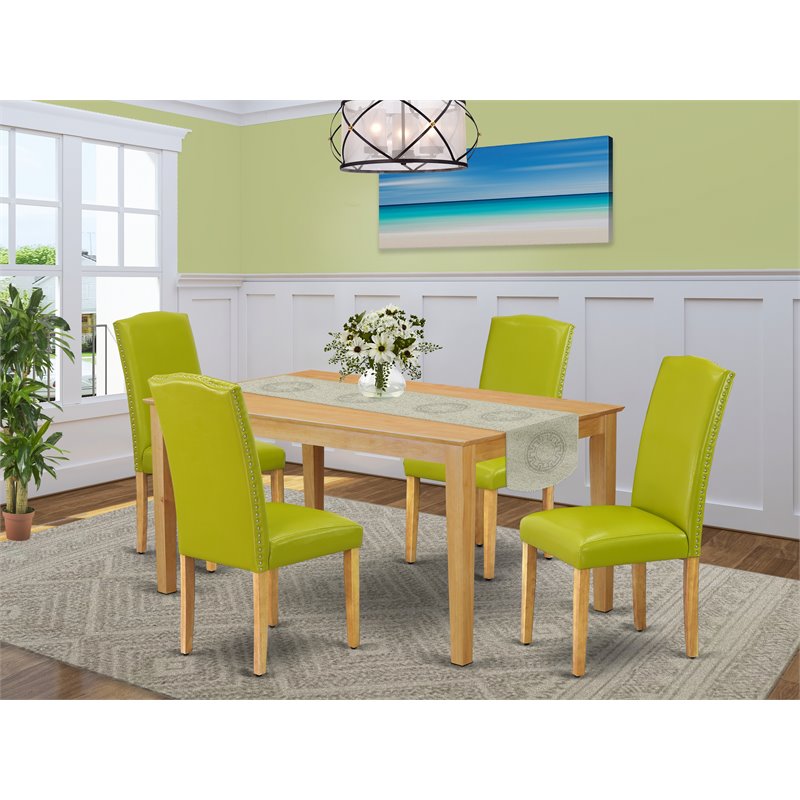 East West Furniture Capri 5-piece Wood Dining Set in Oak/Autumn Green