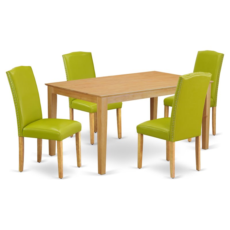 East West Furniture Capri 5-piece Wood Dining Set in Oak/Autumn Green