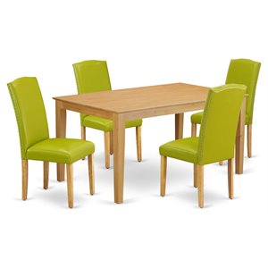 East West Furniture Capri 5-piece Wood Dining Set in Oak/Autumn Green