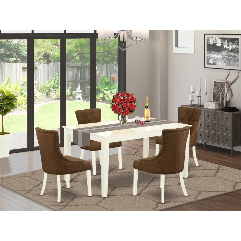 East West Furniture Capri 5-piece Wood Dining Set in Linen White/Dark Coffee