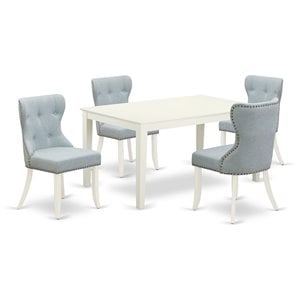 East West Furniture Capri 5-piece Wood Dining Table Set in Linen White