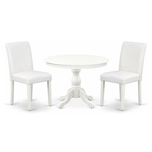 East West Furniture Hartland 3-piece Wood Dining Set with Leather Seat in White