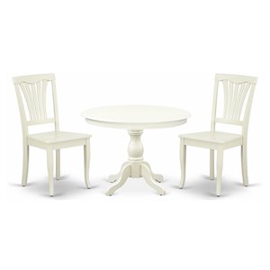 East West Furniture Hartland 3-piece Wood Dining Set with Slatted Back in White