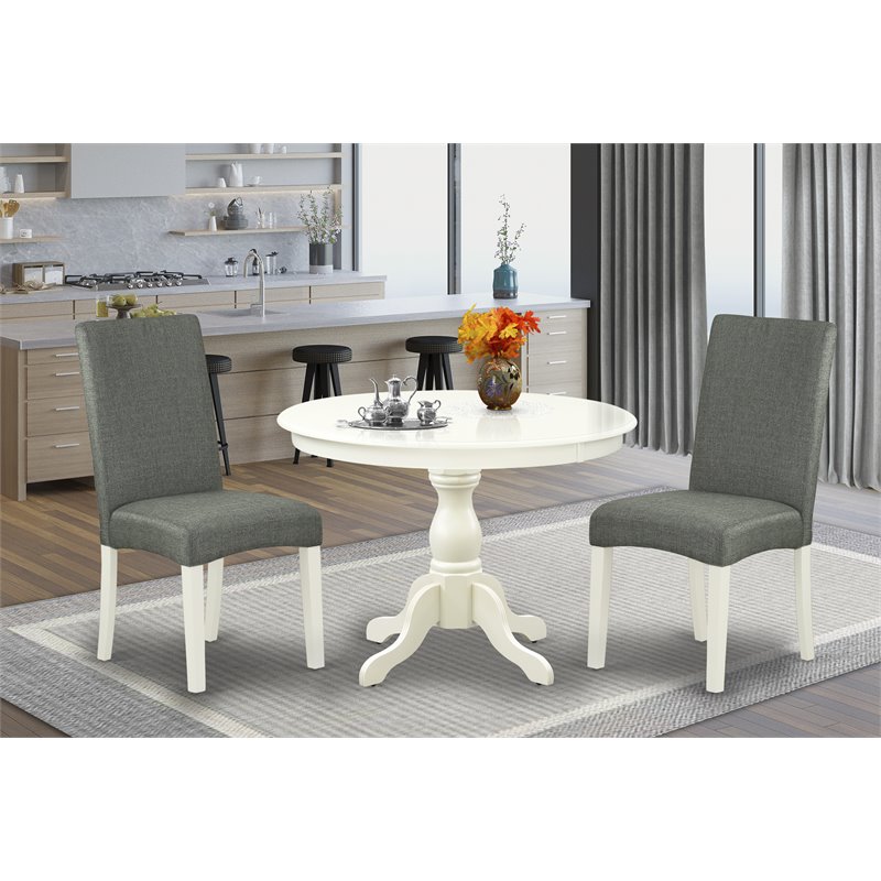 East West Furniture Hartland 3-piece Wood Dining Set in Linen White/Gray