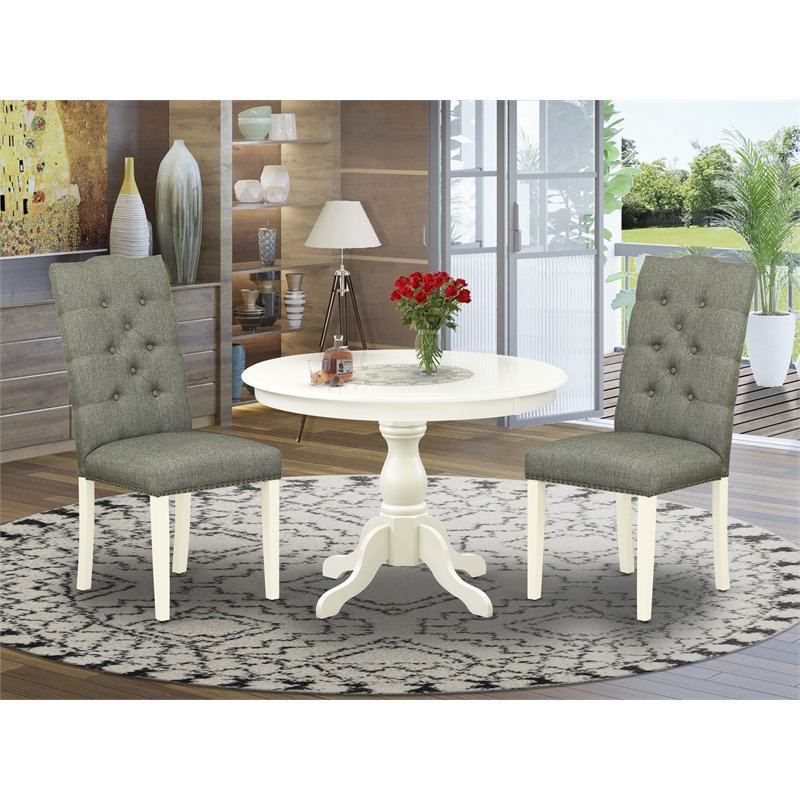 East West Furniture Hartland 3-piece Wood Dining Set in Linen White/Smoke