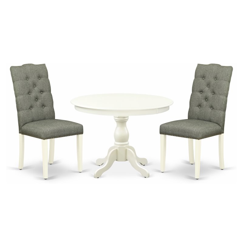 East West Furniture Hartland 3-piece Wood Dining Set in Linen White/Smoke
