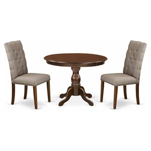 East West Furniture Hartland 3-piece Wood Dining Set in Mahogany/Dark Khaki