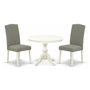 East West Furniture Hartland 3-piece Wood Dining Set in Linen White/Dark Shitake