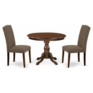 East West Furniture Hartland 3-piece Wood Dining Set in Mahogany/Dark Coffee