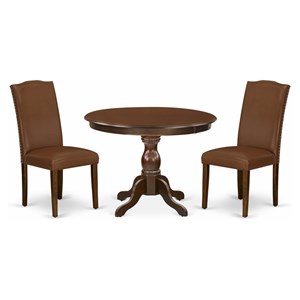 East West Furniture Hartland 3-piece Wood Dining Set with High Back in Mahogany