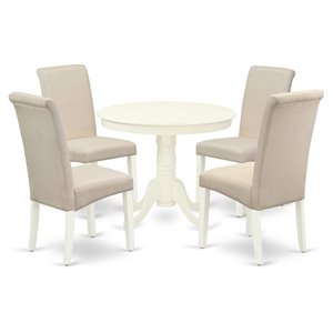 East West Furniture Antique 5-piece Wood Dining Set in Linen White/Cream