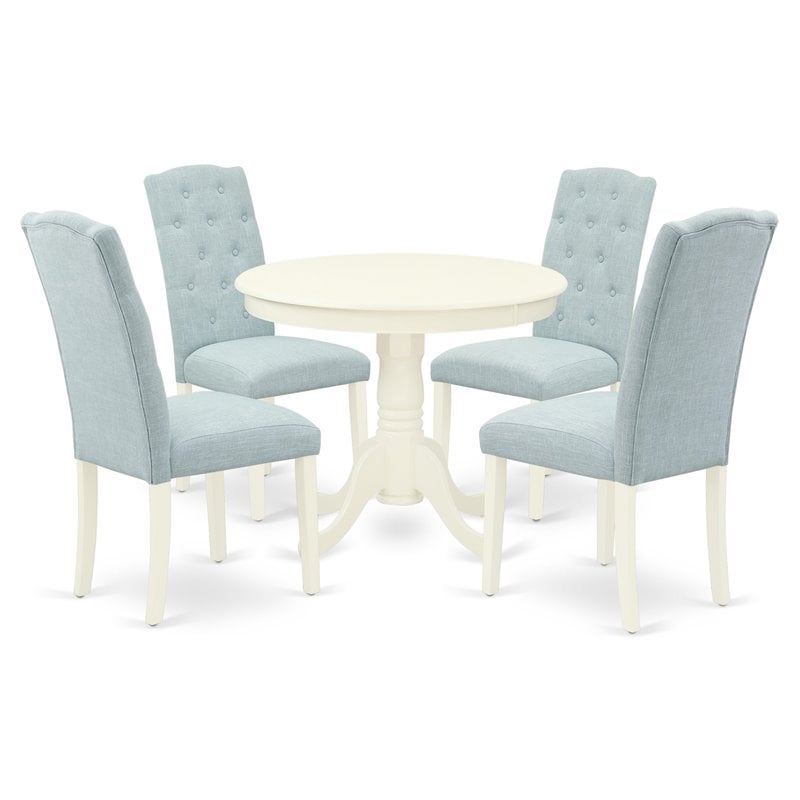 East West Furniture Antique 5-piece Wood Dining Set with Cushion Seat in White