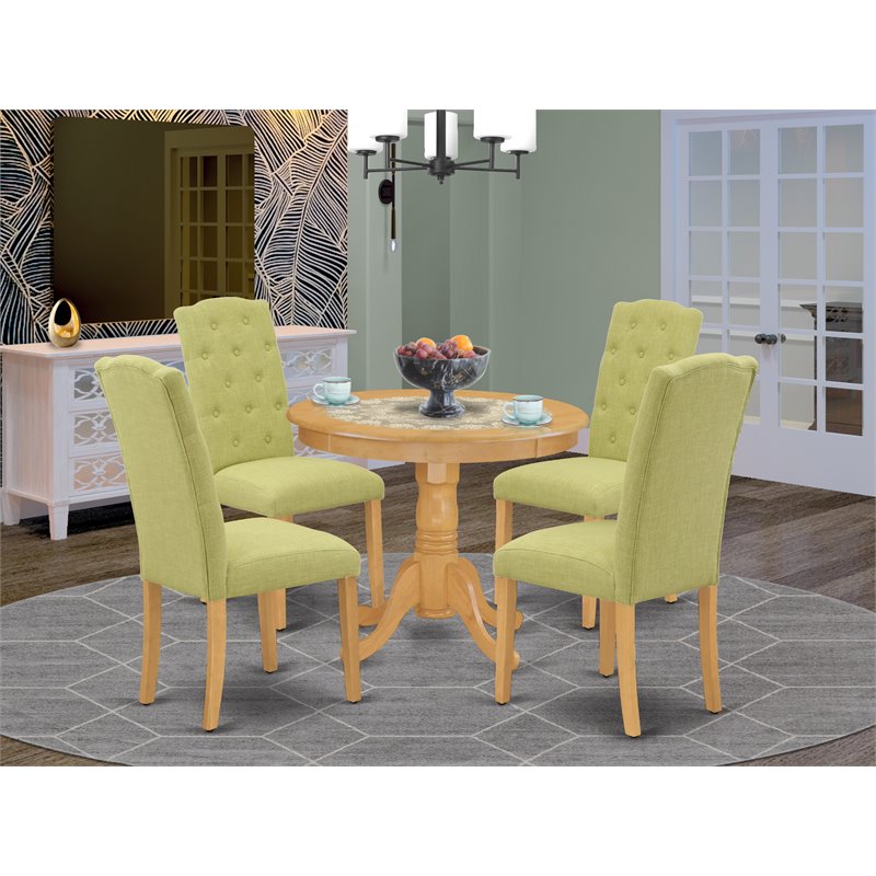 East West Furniture Antique 5-piece Wood Dining Set in Oak/Lime Green