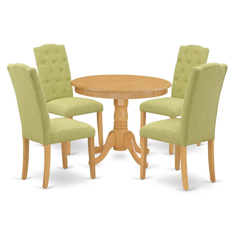 East West Furniture Antique 5-piece Wood Dining Set in Oak/Lime Green