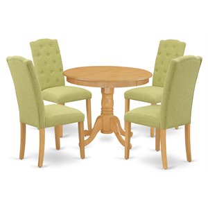East West Furniture Antique 5-piece Wood Dining Set in Oak/Lime Green