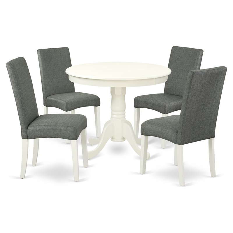 East West Furniture Antique 5-piece Wood Dining Set in Linen White/Gray