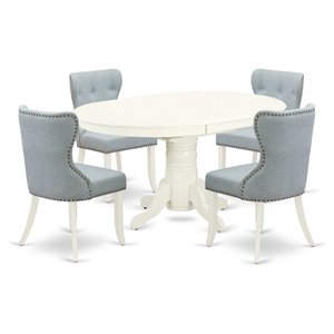 East West Furniture Avon 5-piece Wood Dining Table Set in Linen White