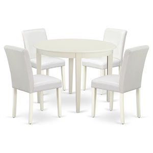East West Furniture Boston 5-piece Wood Dining Set with Leather Seat in White
