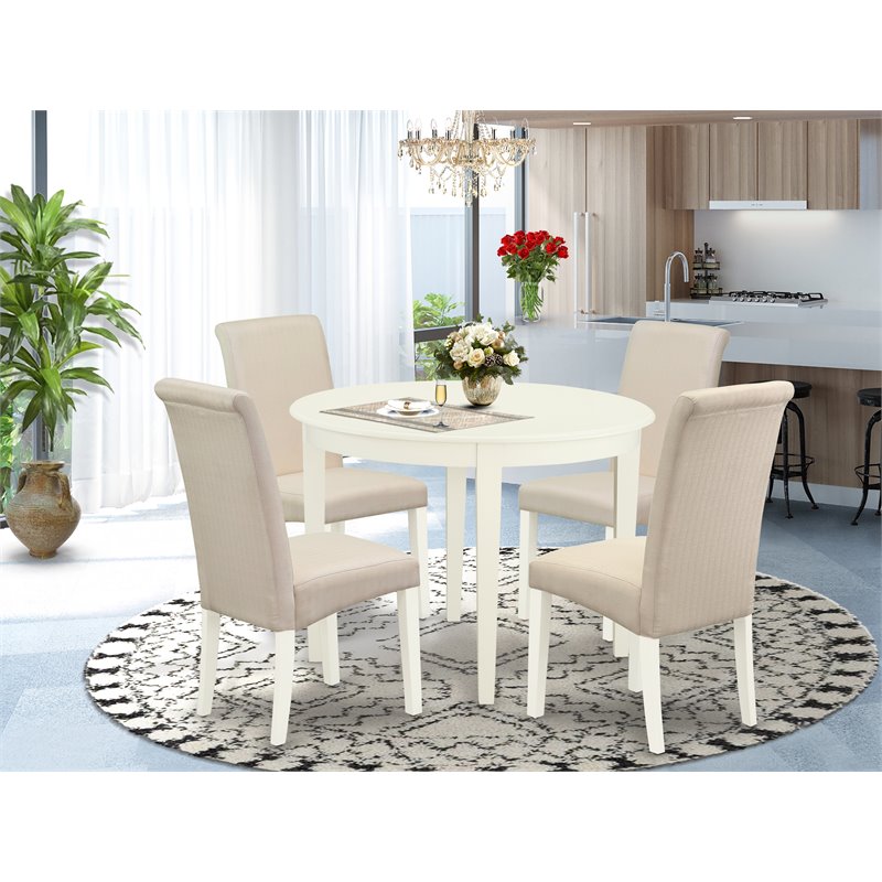 East West Furniture Boston 5-piece Wood Dining Set in Linen White/Cream