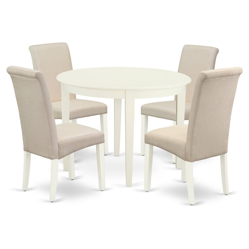 East West Furniture Boston 5-piece Wood Dining Set in Linen White/Cream