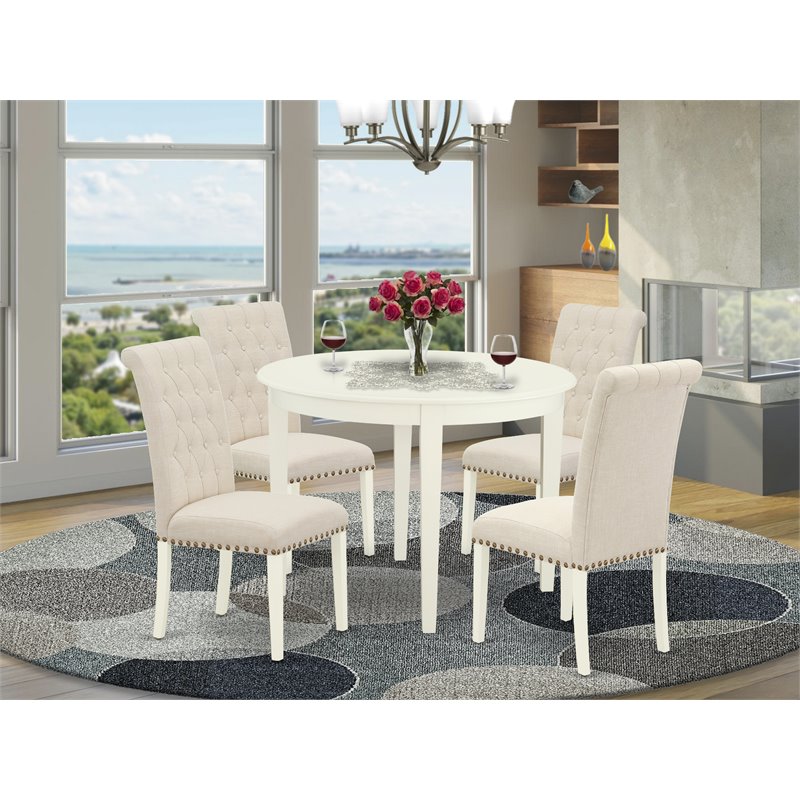 East West Furniture Boston 5-piece Wood Dining Set in Linen White/Light Beige