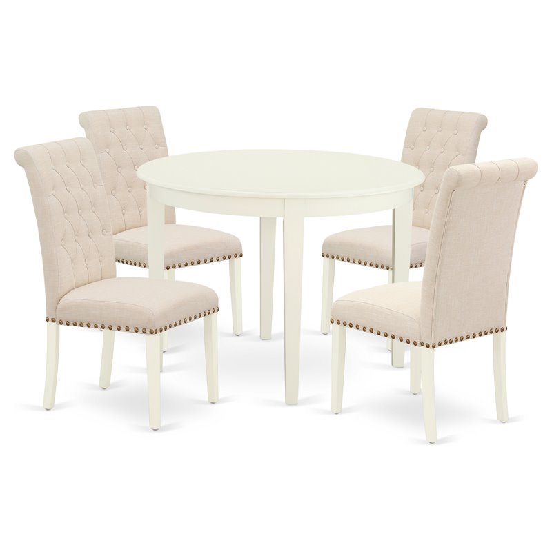 East West Furniture Boston 5-piece Wood Dining Set in Linen White/Light Beige
