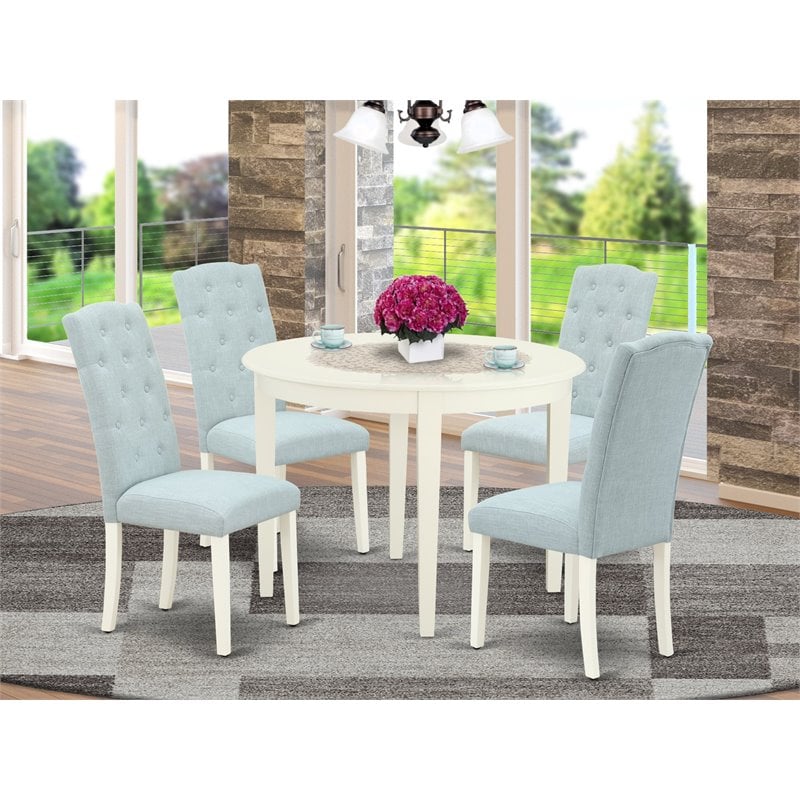 East West Furniture Boston 5-piece Wood Dining Set in Linen White/Baby Blue
