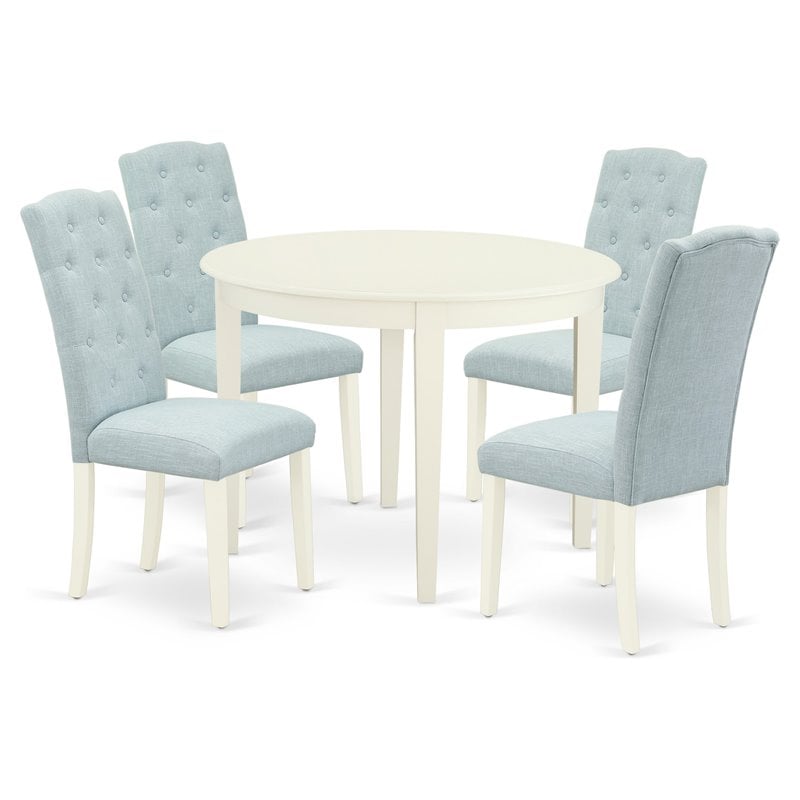 East West Furniture Boston 5-piece Wood Dining Set in Linen White/Baby Blue