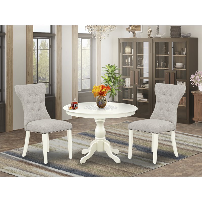 East West Furniture Hartland 3-piece Wood Dining Set in Linen White/Doeskin
