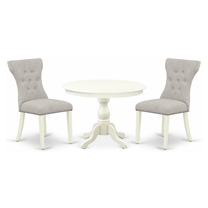 East West Furniture Hartland 3-piece Wood Dining Set in Linen White/Doeskin