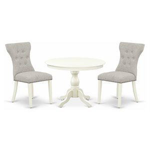 East West Furniture Hartland 3-piece Wood Dining Set in Linen White/Doeskin