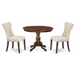 East West Furniture Hartland 3-piece Wood Dining Set in Mahogany/Light Beige