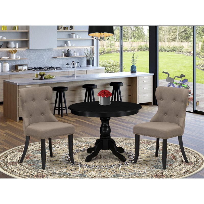 East West Furniture Hartland 3-piece Wood Dining Set in Black/Coffee