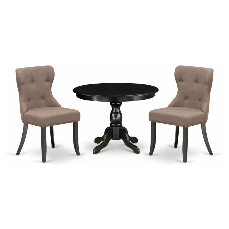 East West Furniture Hartland 3-piece Wood Dining Set in Black/Coffee