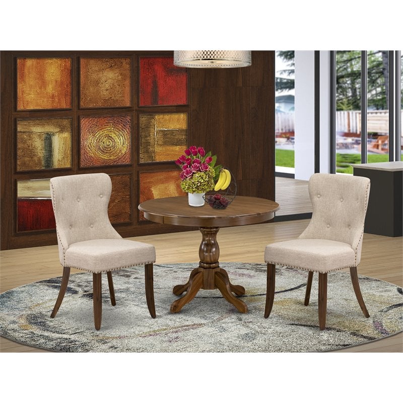 East West Furniture Hartland 3-piece Wood Dining Set in Walnut/Light Tan