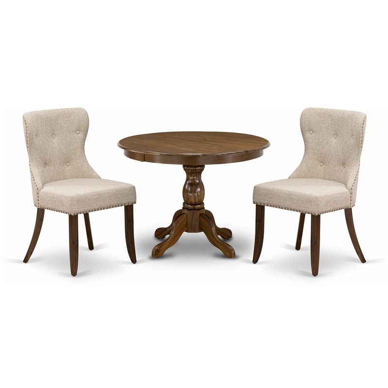 East West Furniture Hartland 3-piece Wood Dining Set in Walnut/Light Tan