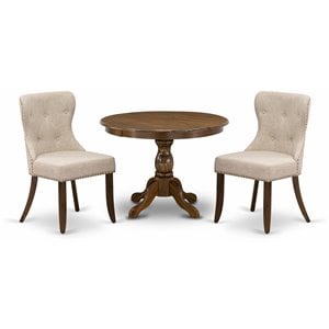East West Furniture Hartland 3-piece Wood Dining Set in Walnut/Light Tan
