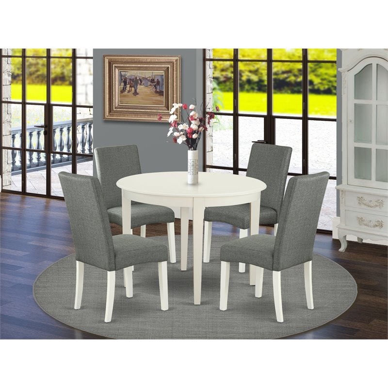 East West Furniture Boston 5-piece Wood Dining Set in Linen White/Gray
