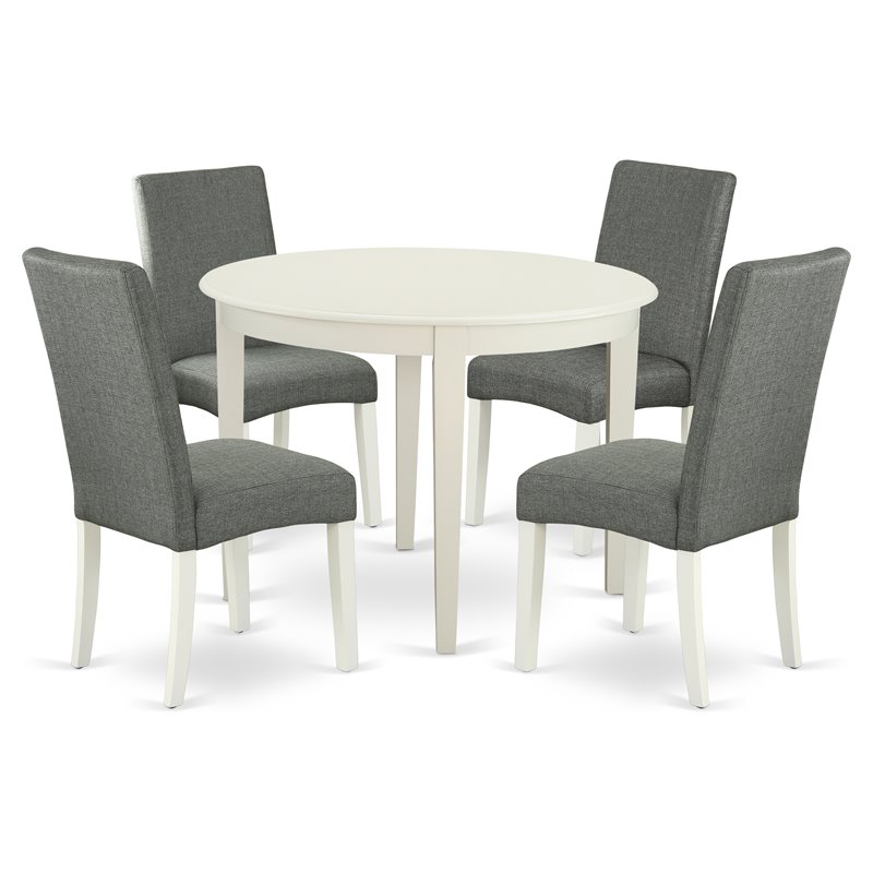 East West Furniture Boston 5-piece Wood Dining Set in Linen White/Gray