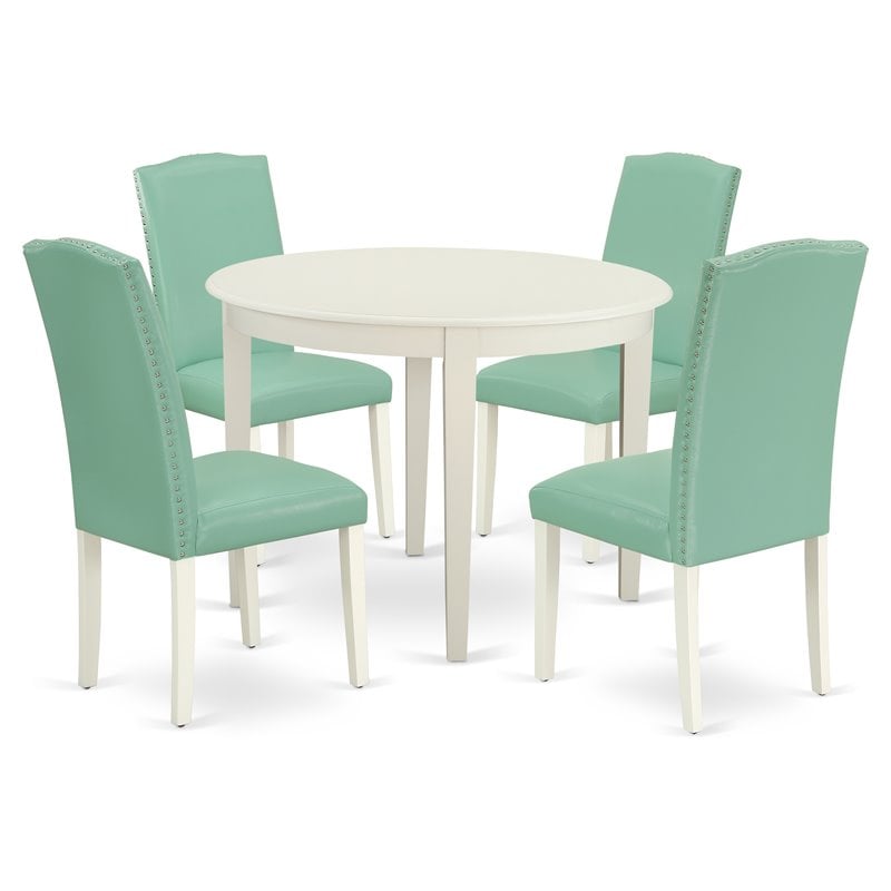 East West Furniture Boston 5-piece Wood Dining Set in Linen White/Pond