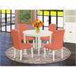 East West Furniture Boston 5-piece Wood Dining Set in Linen White/Pink Flamingo