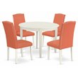 East West Furniture Boston 5-piece Wood Dining Set in Linen White/Pink Flamingo