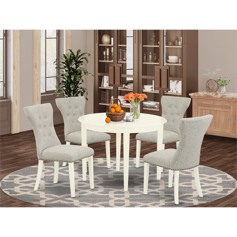 East West Furniture Boston 5-piece Wood Dining Set in Linen White/Doeskin