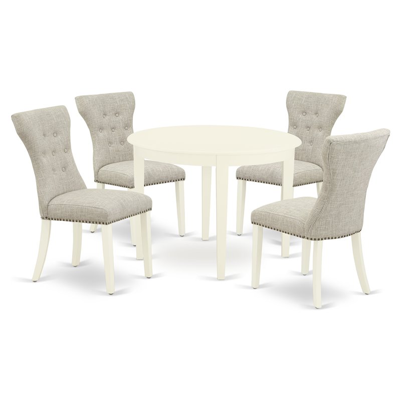 East West Furniture Boston 5-piece Wood Dining Set in Linen White/Doeskin